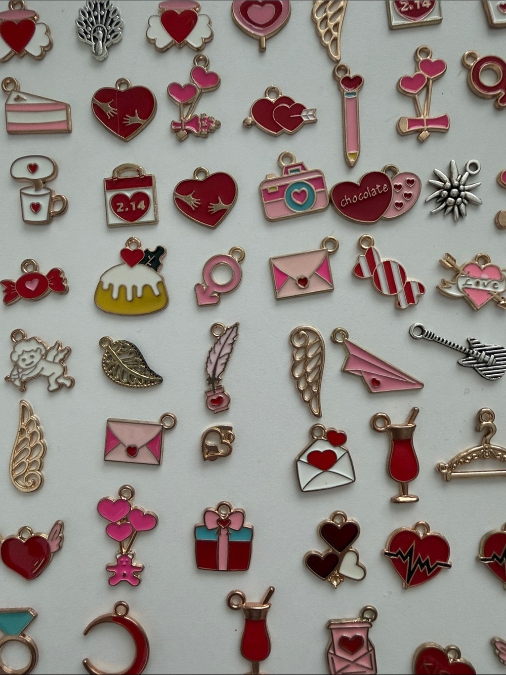 Valentine Theme - Gold - Silver - Red - Pink - Enamel Charms - Jewelry Crafts